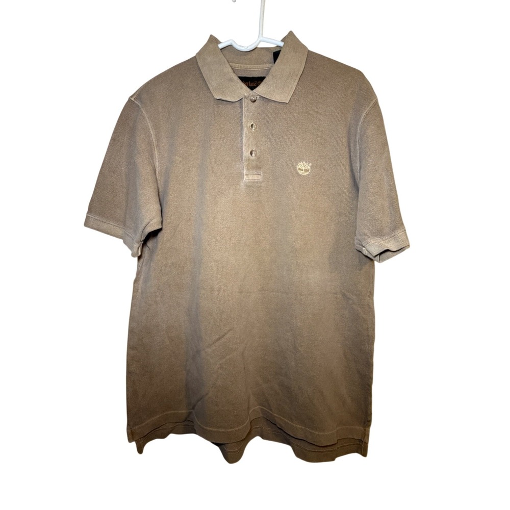 Timberland Mens Medium Polo Old Money‎ Brown Cotton Checkered Short Sleeve Shirt